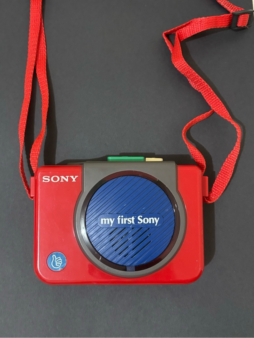 Sony red portable cassette player with blue speaker grill